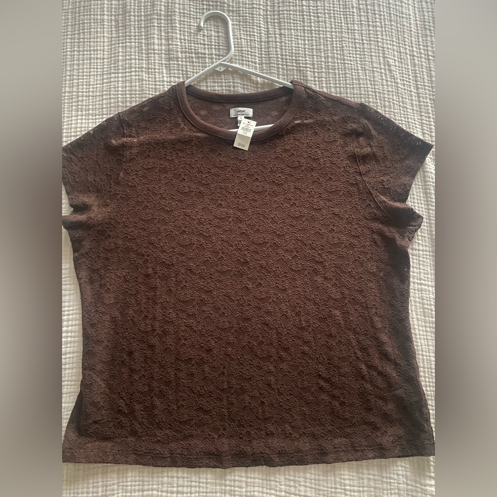 NWT Aerie Lace Vintage Short Sleeve Brown Top On Trend SZ L & XL Avail - Picture 3 of 11